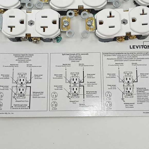 Leviton Back & Side Wire Outlets 20 A-125 V Set of 11 - Picture 3 of 8
